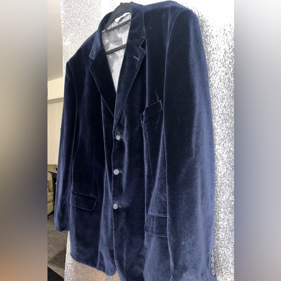Linea Uomo Tux Dinner Jacket Blazer Size 54 LONG Blue Velvet Satin Mens - Picture 13 of 13